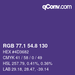 カラーコード: RGB 77.1 54.8 130 | qconv.com