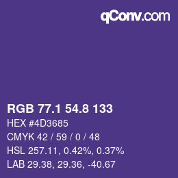 カラーコード: RGB 77.1 54.8 133 | qconv.com