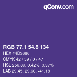 カラーコード: RGB 77.1 54.8 134 | qconv.com