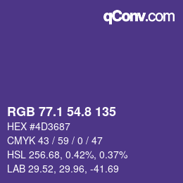 カラーコード: RGB 77.1 54.8 135 | qconv.com