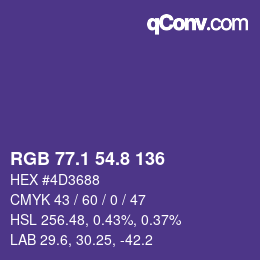 カラーコード: RGB 77.1 54.8 136 | qconv.com
