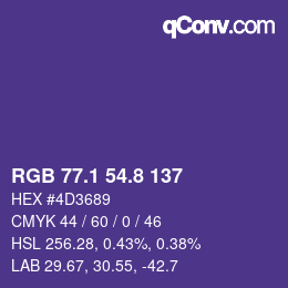 カラーコード: RGB 77.1 54.8 137 | qconv.com