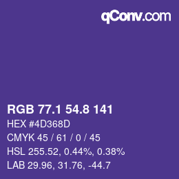 カラーコード: RGB 77.1 54.8 141 | qconv.com