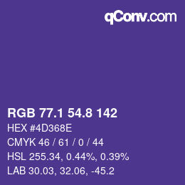 カラーコード: RGB 77.1 54.8 142 | qconv.com