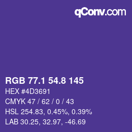 カラーコード: RGB 77.1 54.8 145 | qconv.com
