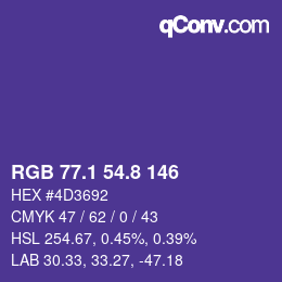 カラーコード: RGB 77.1 54.8 146 | qconv.com