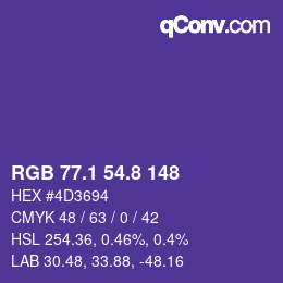 カラーコード: RGB 77.1 54.8 148 | qconv.com