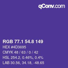 カラーコード: RGB 77.1 54.8 149 | qconv.com