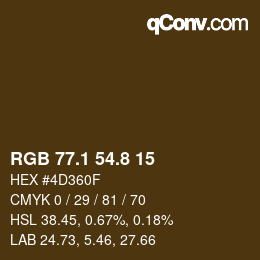 Color code: RGB 77.1 54.8 15 | qconv.com