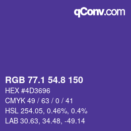 カラーコード: RGB 77.1 54.8 150 | qconv.com