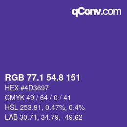 カラーコード: RGB 77.1 54.8 151 | qconv.com