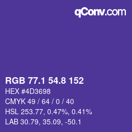 カラーコード: RGB 77.1 54.8 152 | qconv.com