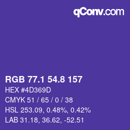 カラーコード: RGB 77.1 54.8 157 | qconv.com