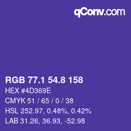 カラーコード: RGB 77.1 54.8 158 | qconv.com