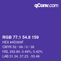 カラーコード: RGB 77.1 54.8 159 | qconv.com