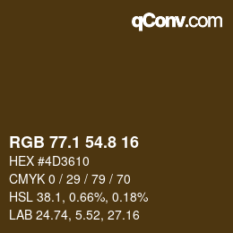 Color code: RGB 77.1 54.8 16 | qconv.com