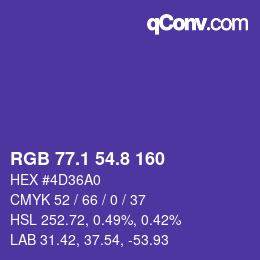 カラーコード: RGB 77.1 54.8 160 | qconv.com