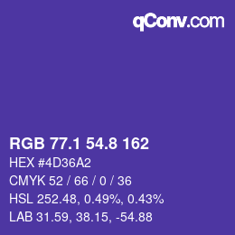 カラーコード: RGB 77.1 54.8 162 | qconv.com