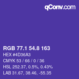 カラーコード: RGB 77.1 54.8 163 | qconv.com
