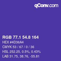 カラーコード: RGB 77.1 54.8 164 | qconv.com