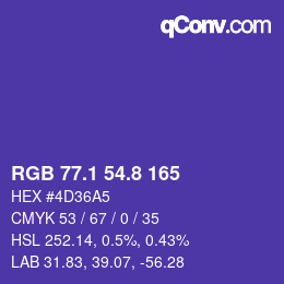 カラーコード: RGB 77.1 54.8 165 | qconv.com