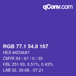 カラーコード: RGB 77.1 54.8 167 | qconv.com