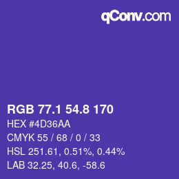 カラーコード: RGB 77.1 54.8 170 | qconv.com