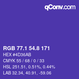 カラーコード: RGB 77.1 54.8 171 | qconv.com