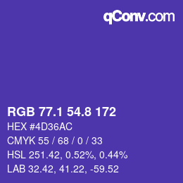 カラーコード: RGB 77.1 54.8 172 | qconv.com