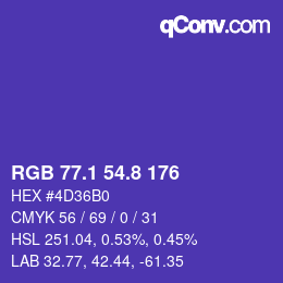 カラーコード: RGB 77.1 54.8 176 | qconv.com