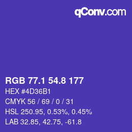 カラーコード: RGB 77.1 54.8 177 | qconv.com