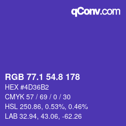 カラーコード: RGB 77.1 54.8 178 | qconv.com