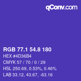 カラーコード: RGB 77.1 54.8 180 | qconv.com