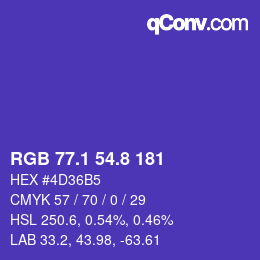 カラーコード: RGB 77.1 54.8 181 | qconv.com