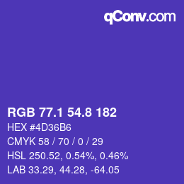 カラーコード: RGB 77.1 54.8 182 | qconv.com