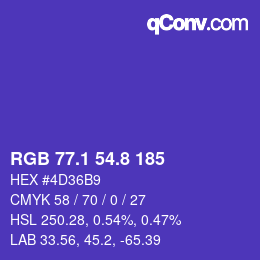 カラーコード: RGB 77.1 54.8 185 | qconv.com