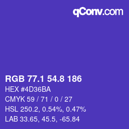 カラーコード: RGB 77.1 54.8 186 | qconv.com
