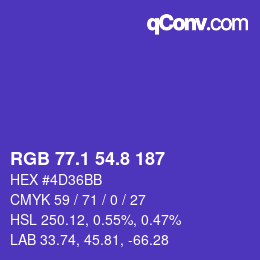 カラーコード: RGB 77.1 54.8 187 | qconv.com