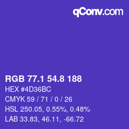 カラーコード: RGB 77.1 54.8 188 | qconv.com