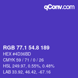 カラーコード: RGB 77.1 54.8 189 | qconv.com