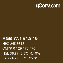 Color code: RGB 77.1 54.8 19 | qconv.com