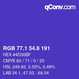 カラーコード: RGB 77.1 54.8 191 | qconv.com