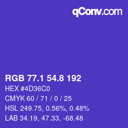 カラーコード: RGB 77.1 54.8 192 | qconv.com
