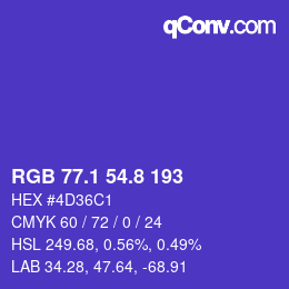 カラーコード: RGB 77.1 54.8 193 | qconv.com