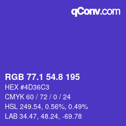 カラーコード: RGB 77.1 54.8 195 | qconv.com