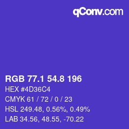 カラーコード: RGB 77.1 54.8 196 | qconv.com