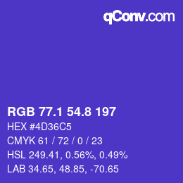 カラーコード: RGB 77.1 54.8 197 | qconv.com