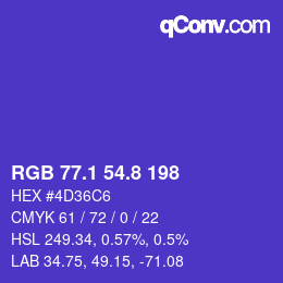 カラーコード: RGB 77.1 54.8 198 | qconv.com