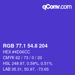 カラーコード: RGB 77.1 54.8 204 | qconv.com