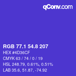 カラーコード: RGB 77.1 54.8 207 | qconv.com